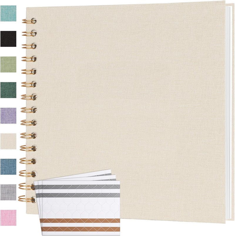 Bonyomor Scrapbook Photo Album 8x8 Inches 40 Pages Hardcover Kraft Paper Linen Cover Scrap Book Memory Book DIY Scrapbook Albums for Wedding Baby Boyfriend Travel Anniversary Family, Beige - Image 1